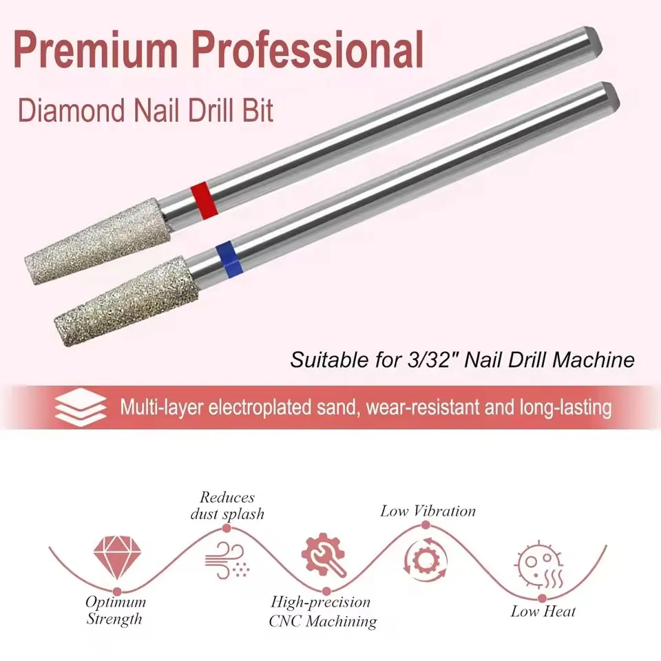 10 قطعة/المجموعة الماس مسمار مثقاب مجموعة مسمار الماس قاطعة المطحنة ل مانيكير 3/32 "دغ ملف الأظافر الكهربائية أداة إزالة الجلد الميت #5