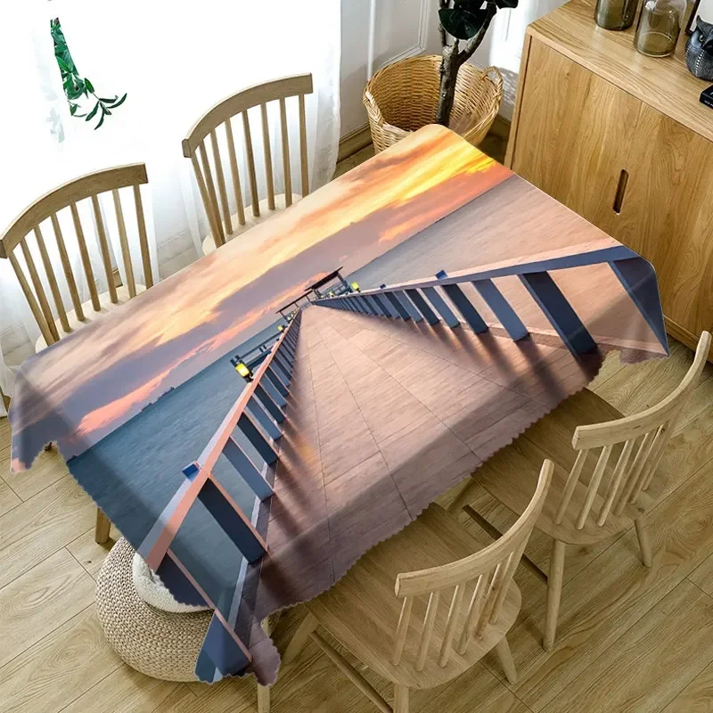 Seascape Tablecloth Sunset of The Sea Washable Cloth Dining Table Coffee Table Home Decor Anti-fouling Dustproof Tablecloth