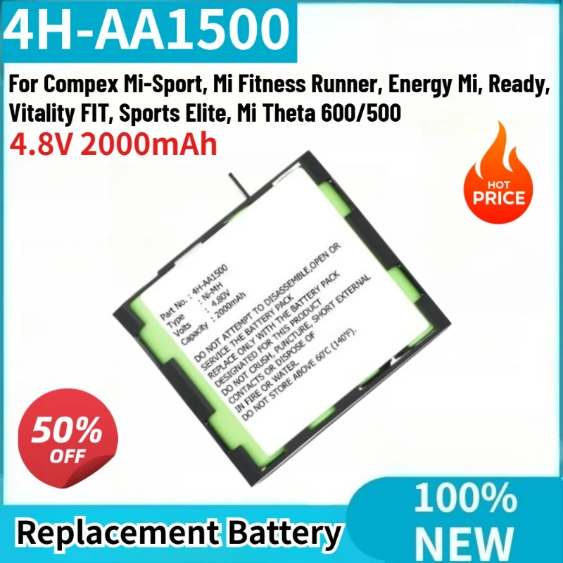 

Высококачественная батарея 4H-AA1500 4,8 В 2000 мАч для Compex Mi-Sport, Mi Fitness Runner, Energy Mi, Ready, Vitality FIT, совершенно новая.
