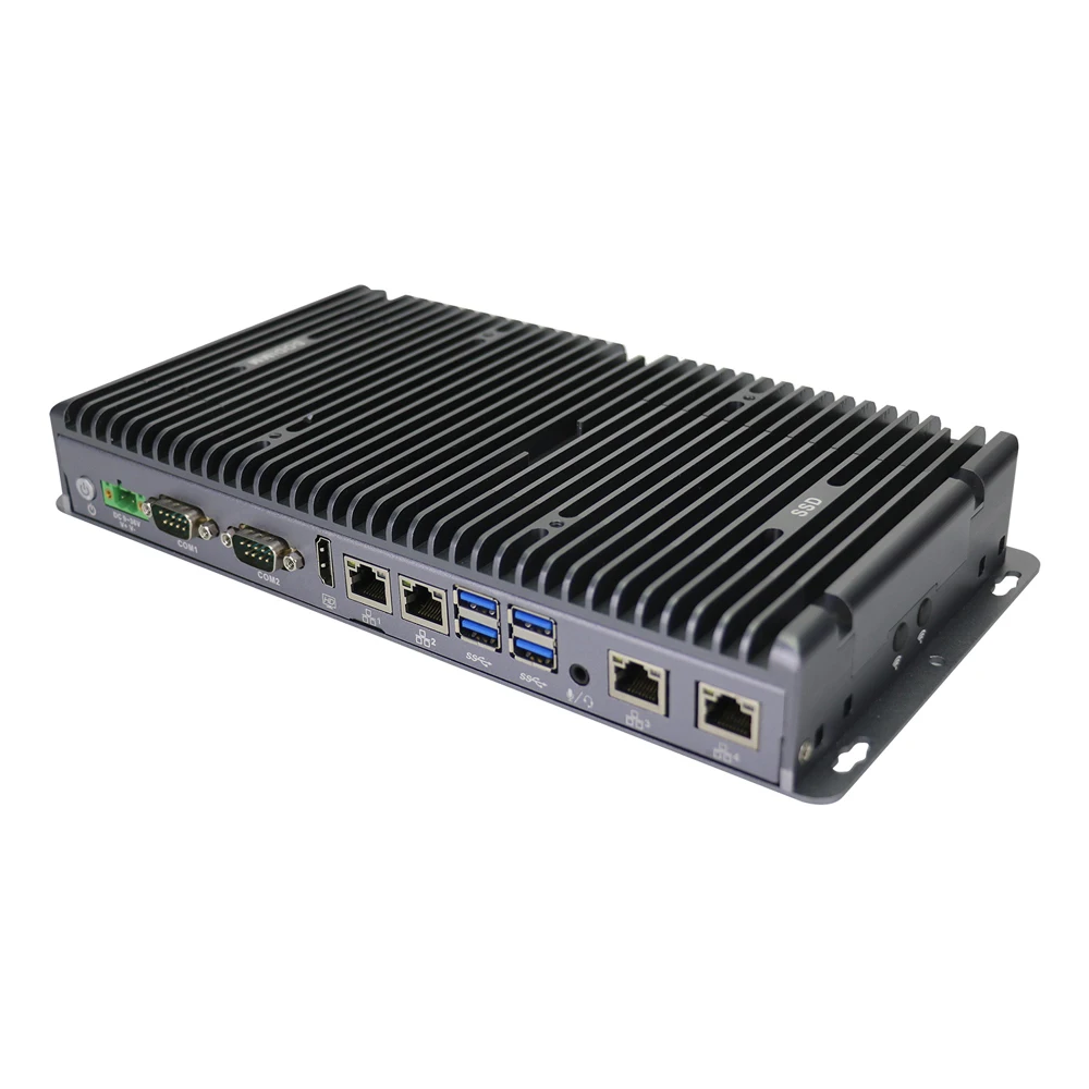 HUNSN Lüfterloser Mini-PC, Industriecomputer, IPC, Intel Celeron/I3/I7, IX02, Windows 11/Linux Ubuntu, TPM2.0, Watchdog, WOL, 4G, 4 LAN, 4COM