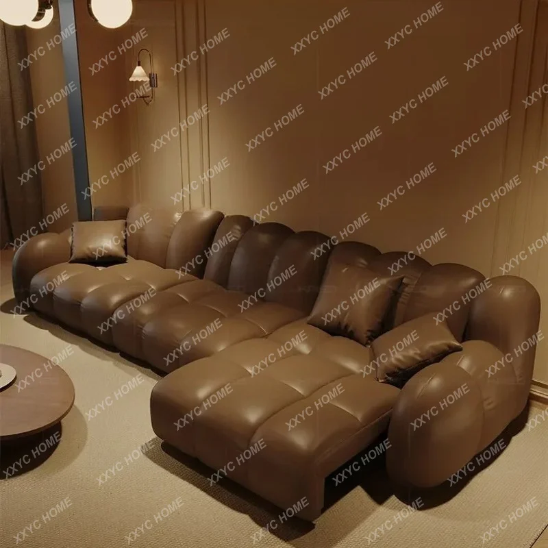 retro functional sofa leather electric adjustable translation and telescopic