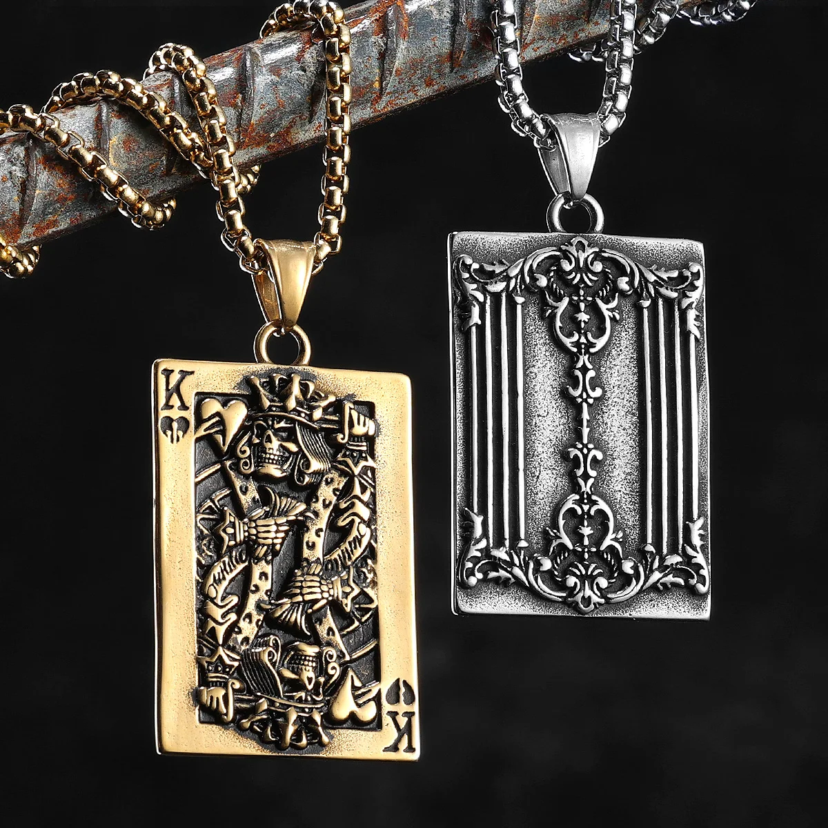 Charlemagne Poker Carving Stainless Steel Men Necklace Pendant Chain Punk For Women Fashion Jewelry Gifts Wholesale Dropshiping