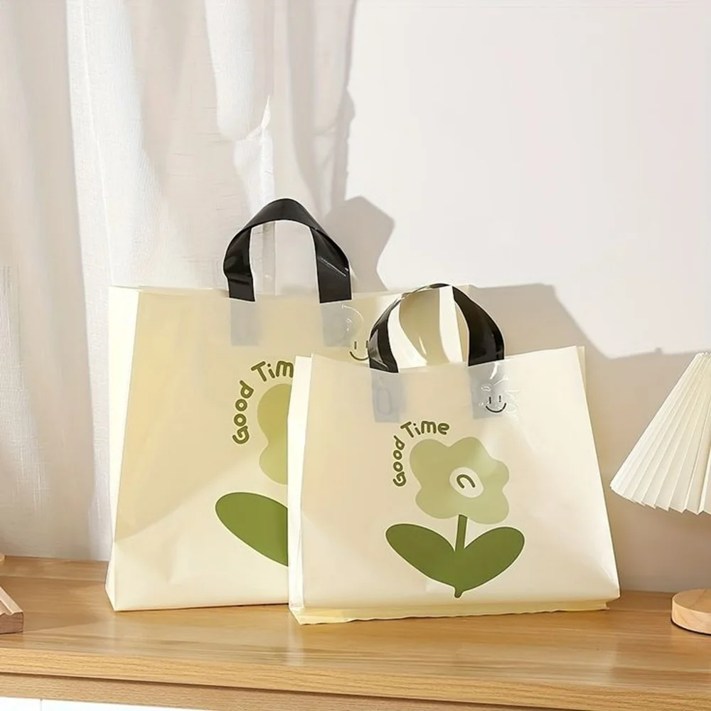 500pcs/Lot Wholesale Custom Poly Bag Soft Loop Handles Grocery Shopping Plastic Bag with Logo Printed for Clothing Packaging