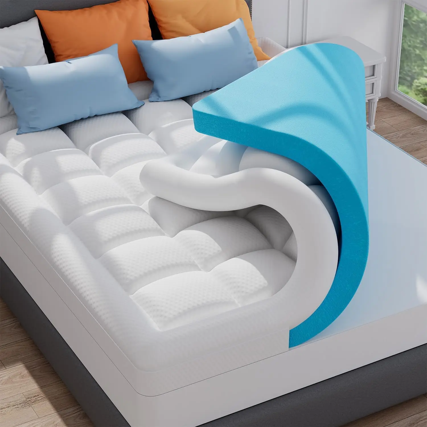 

Full Size Dual Layer 3 H Memory Foam Mattr Topper, 2 H Cooling Gel Memory Foam And 1 H Thi Soft Pillow Top Mattr Pad Cover For