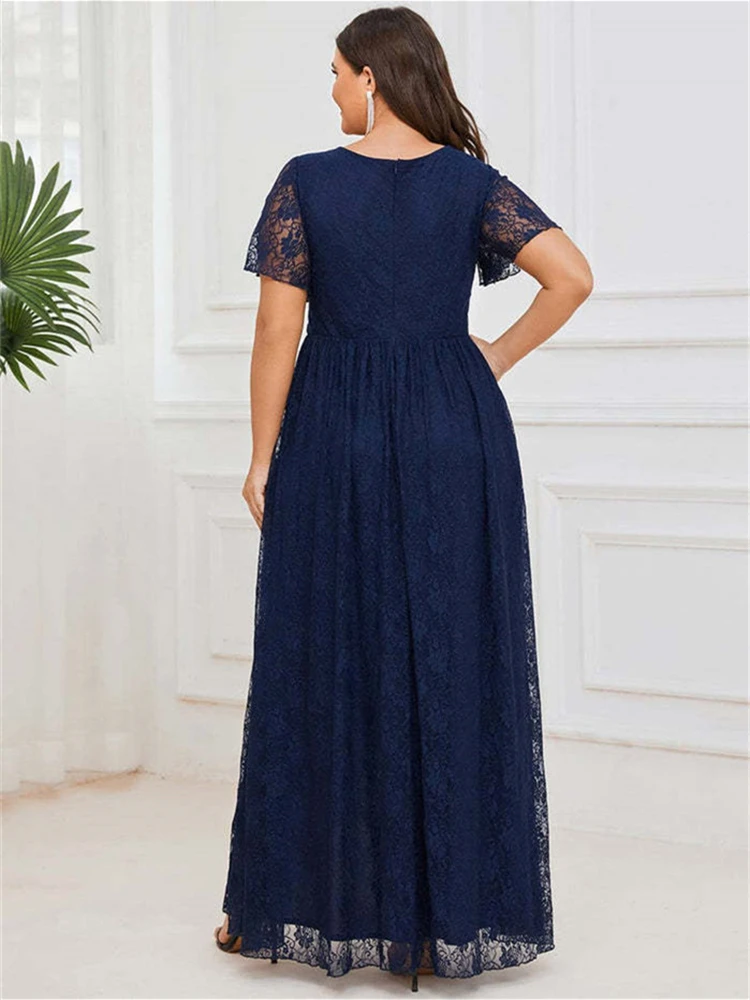 Plus Size Lace Asymmetrical Solid Dress Party Evening Elegant Luxury Formal Occasion Dresses One Pieces Summer Womens Clothing