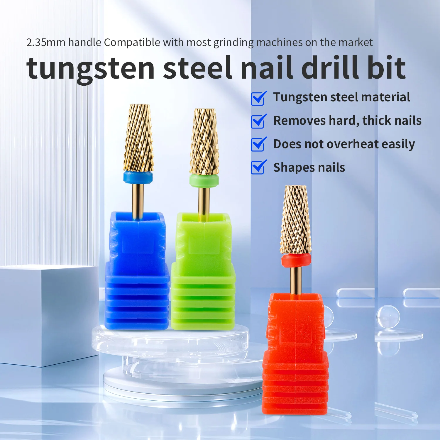 Foret à ongles en carbure de tungstène, 3 pièces, fraise de 3/32 pouces, mèches de manucure, accessoires de perçage, outil rotatif
