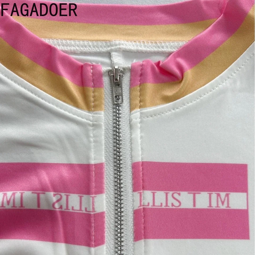 FAGADOER Y2k Pink Hot Girls Streetwear Moto Punk 2 Piece Sets Outfit Women Letter Print Zip Crop Top and Shorts Suits Autumn New