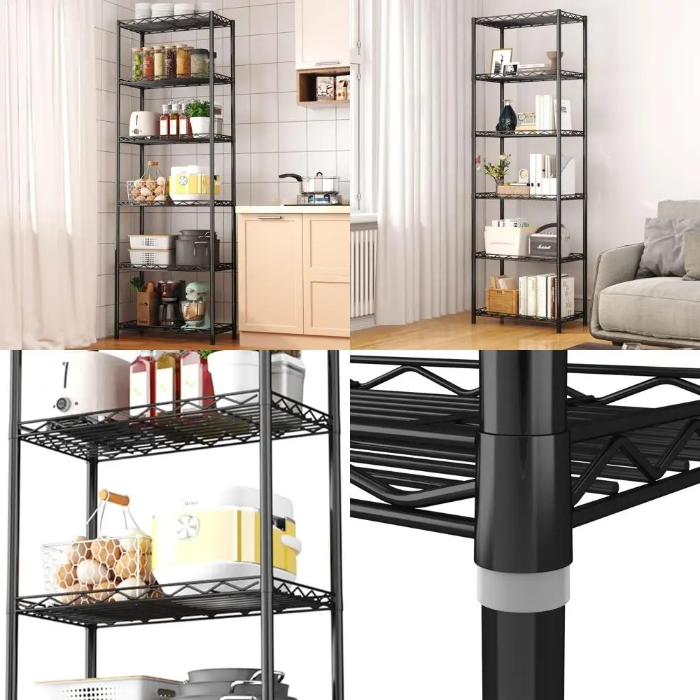 6-laags metalen rek met 6 planken voor keuken, voorraadkast, wasopslag (zwart)