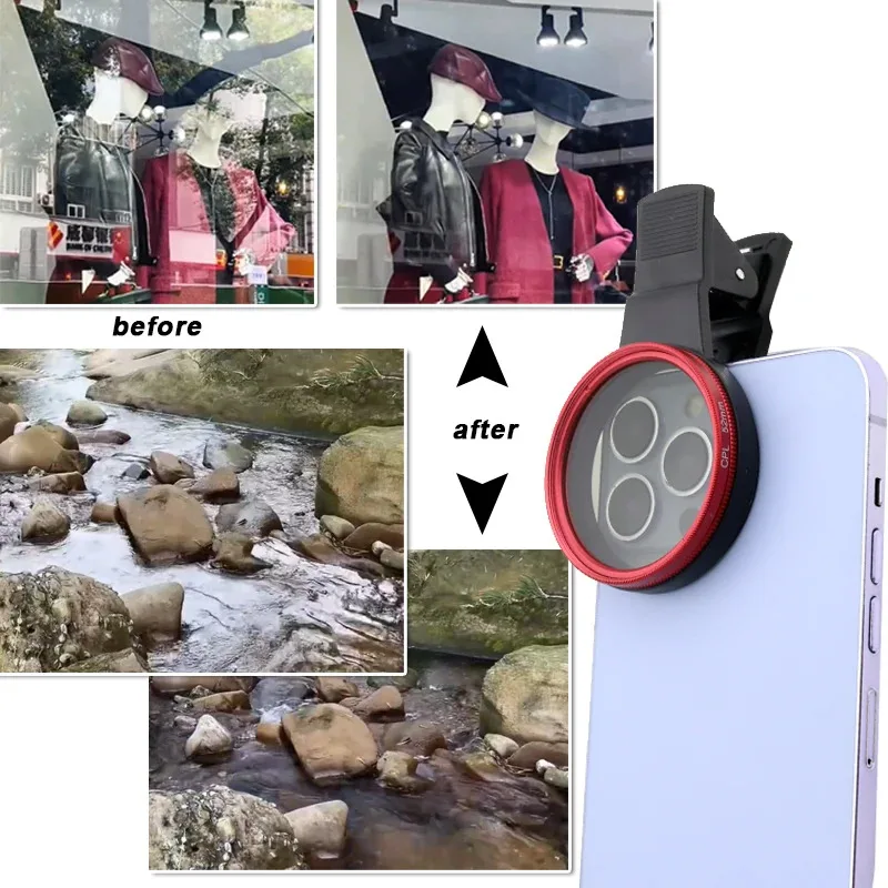 ชุดฟิลเตอร์โพลาไรซ์ 52 มม. เลนส์โพลาไรซ์แบบวงกลมพร้อมคลิปอัพเกรด ฟิลเตอร์ Cpl แบบหมุนได้ สำหรับ iPhone Samsung HUAWEI XIAMI Moto