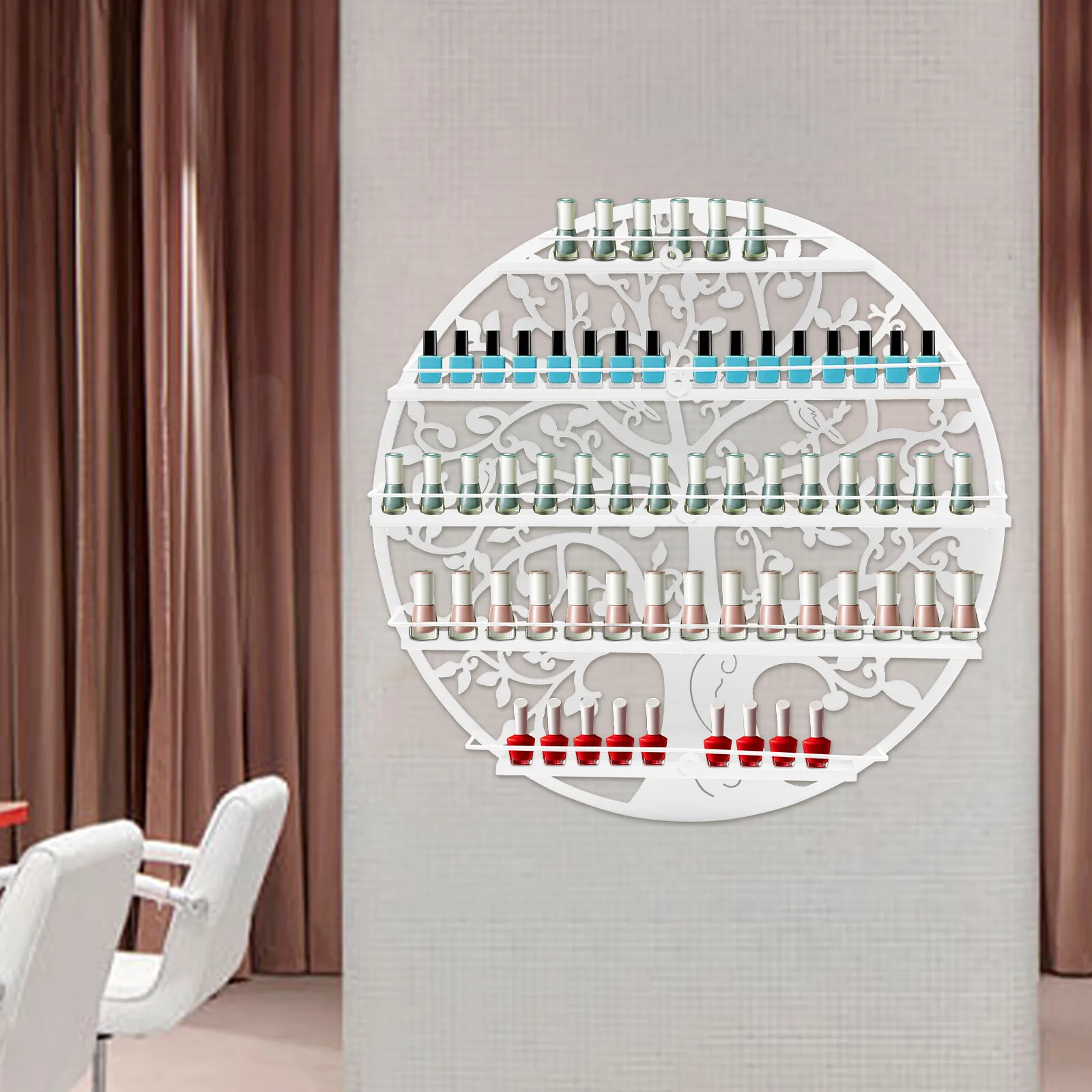 Weißes 5-Stufiges Nagellack-Displayregal Aus Edelstahl، Aufnimmt Bis 60 Nagellackflaschen، Wandmonierto + Offenes Design