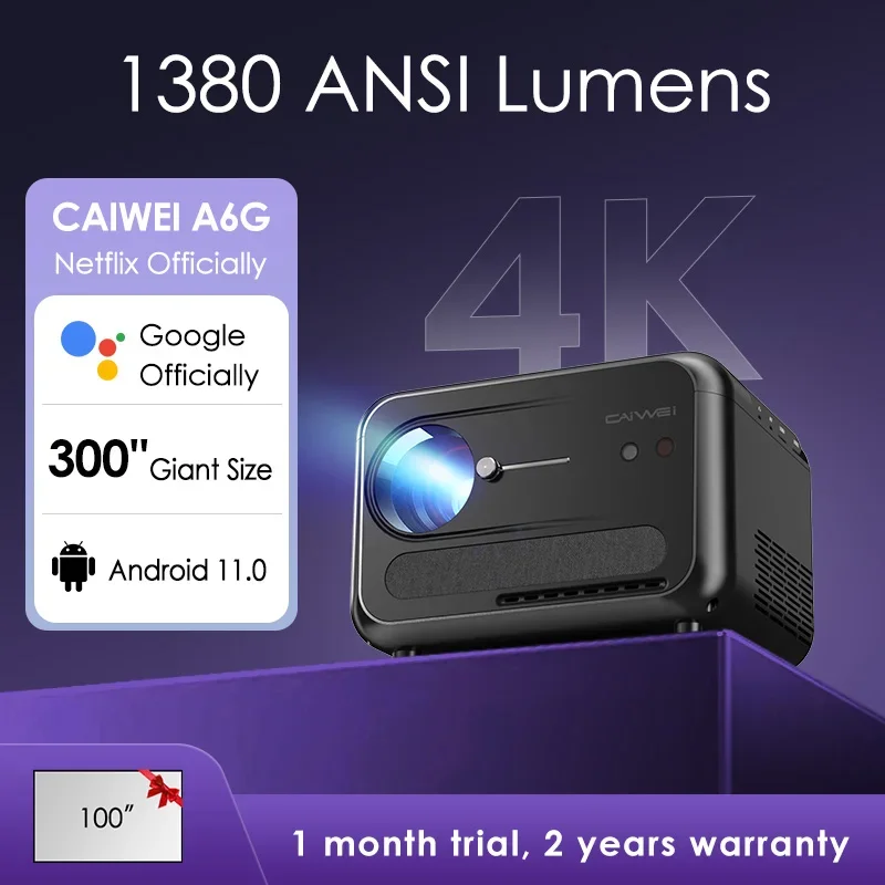 

CAIWEI A6G Android 14 Full HD Projector 1080P Google TV Smart 5G WiFi Auto Focus Home Cinema Video Beam 4K Portable Projectors