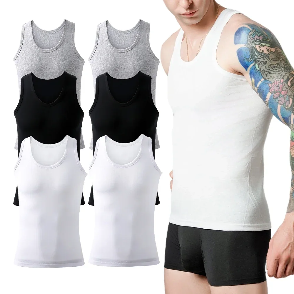 6Pcs Men's Cotton Athletic Tank Top Sleeveless Tank A-Shirt Breathable Moisture-Wicking Undershirt Summer Lightweight Underwear