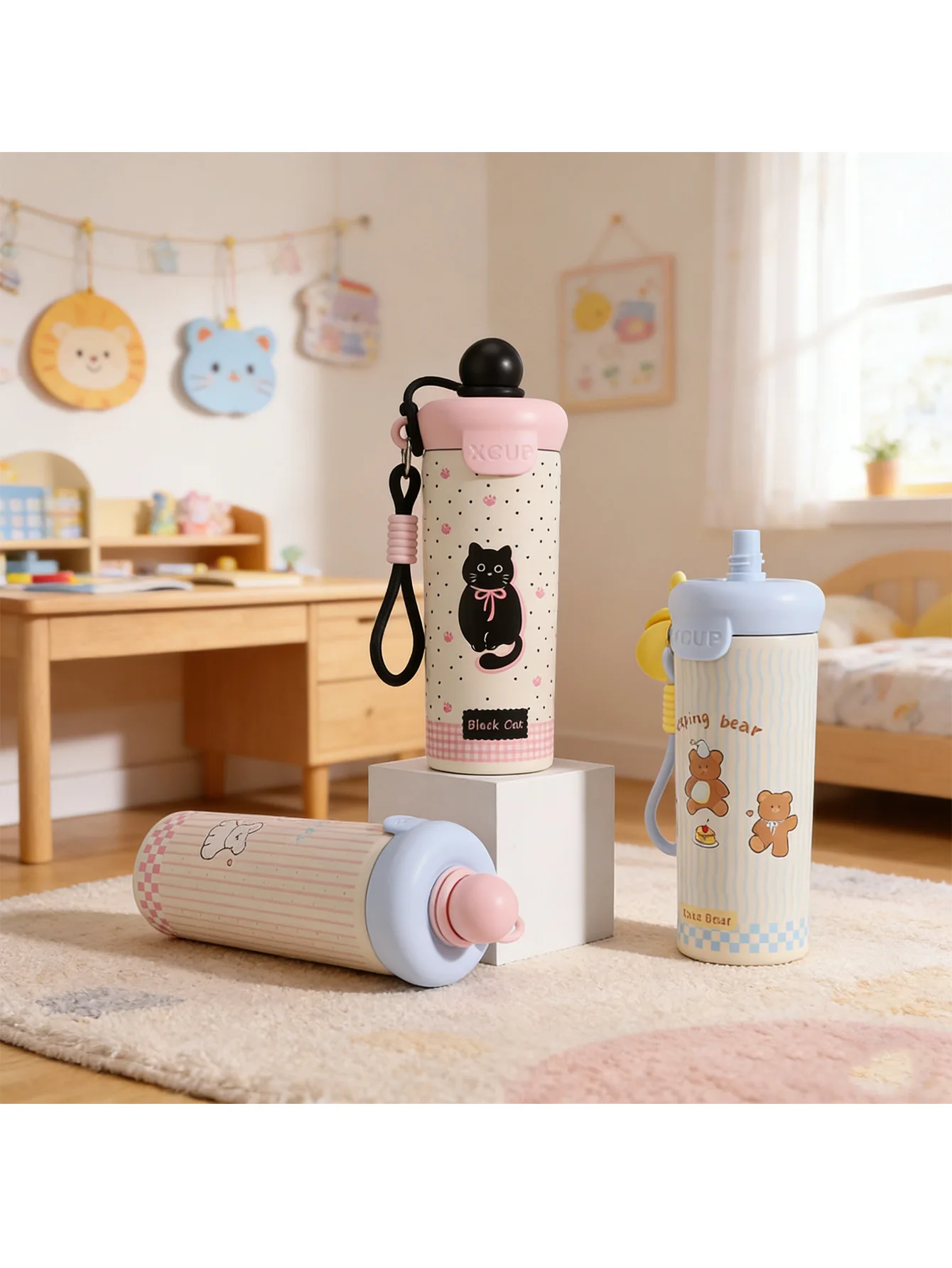 

Cute Floating Ball Stainless Steel Student Thermos Cup with Adorable Design, Floating Ball Straw, Lightweight and Portable