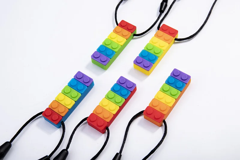 1Pc Sensory Chew Necklace Brick Chewy Kids Silicone Biting Pencil Topper Teether Toy Silicone Teether for Children with Autism