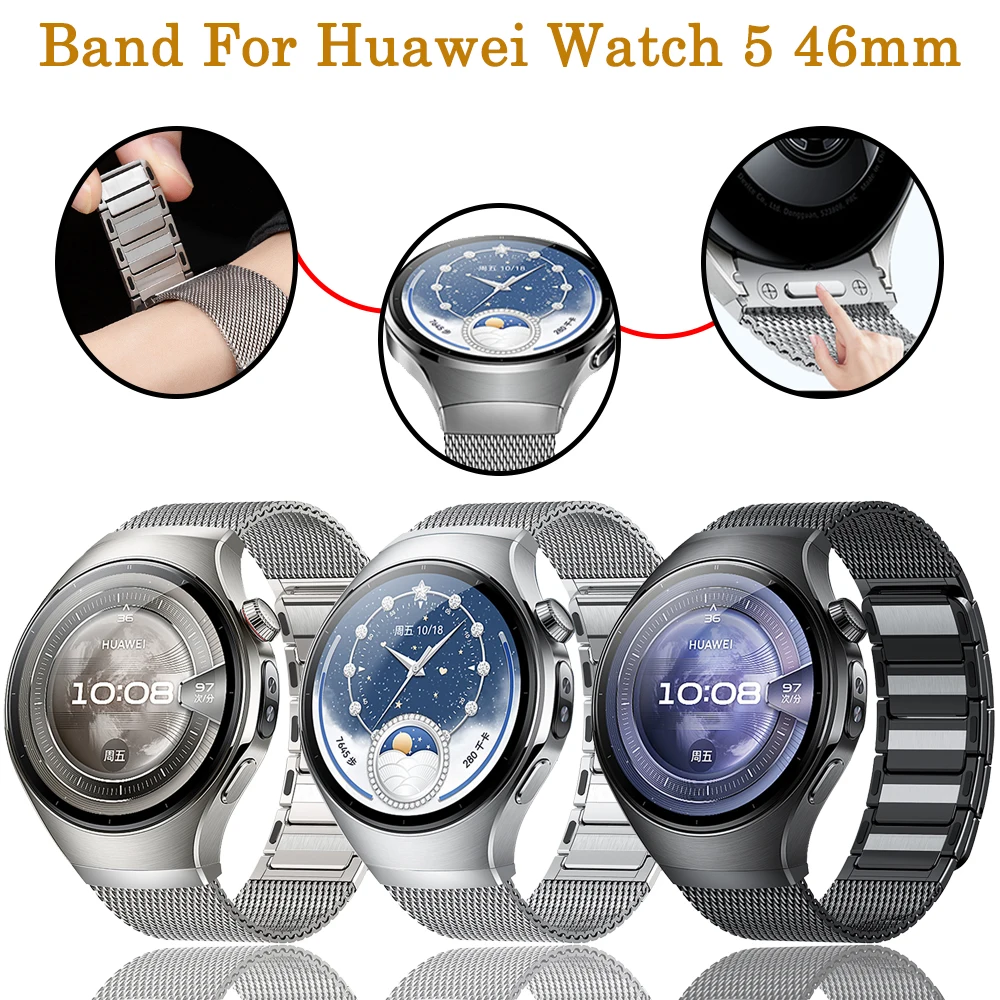 

Ремешок для Huawei Watch 5, 46 мм, сменный магнитный ремешок из нержавеющей стали, деловой металлический ремешок для Huawei Watch 5, 46 мм, аксессуары для ремешков