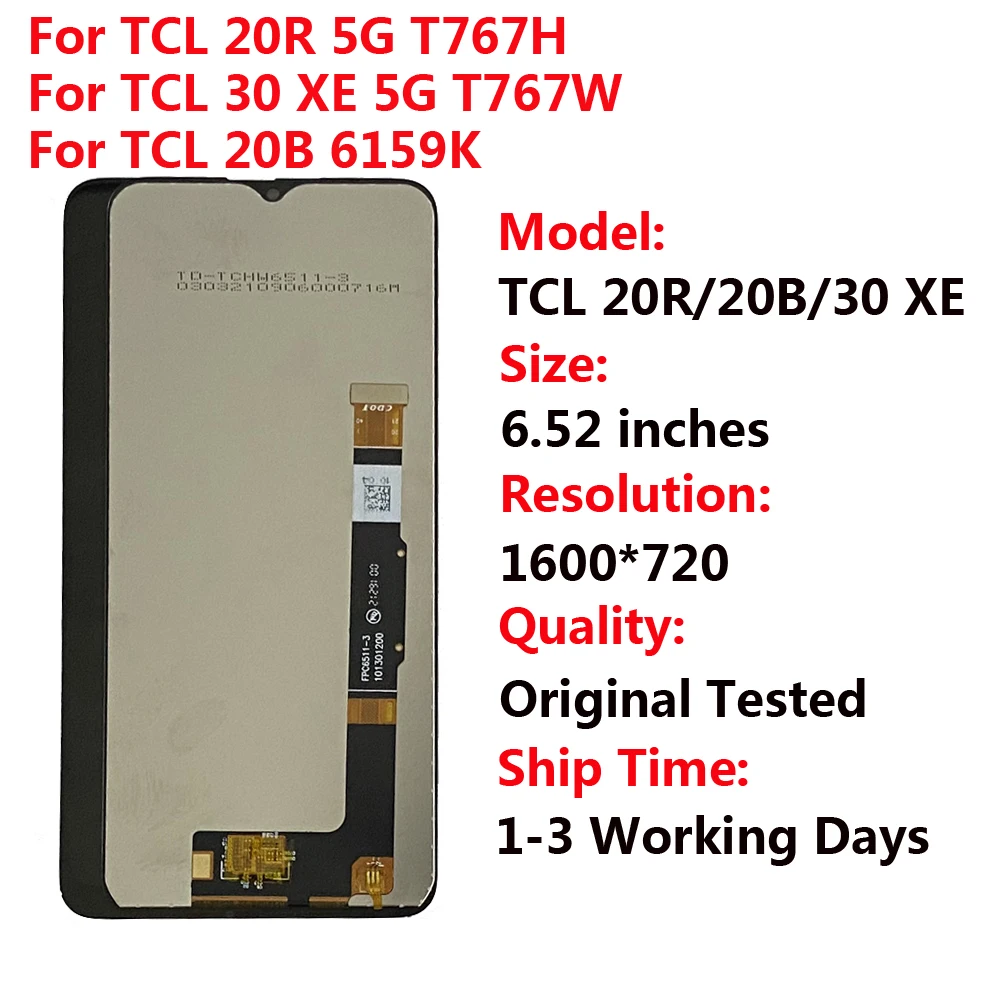 Original T767H LCD For TCL 20R 5G 20XE Display LCD Touch Screen Digitizer Assembly for TCL 20B 6159K 30 XE 5G T767W 20 XE 5087Z