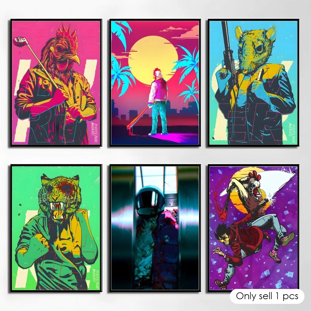 Video Game H-Hotline Miami Poster Elegant And Affordable Wall Art Stickers For Dormitory Living Room And Bedroom Spaces