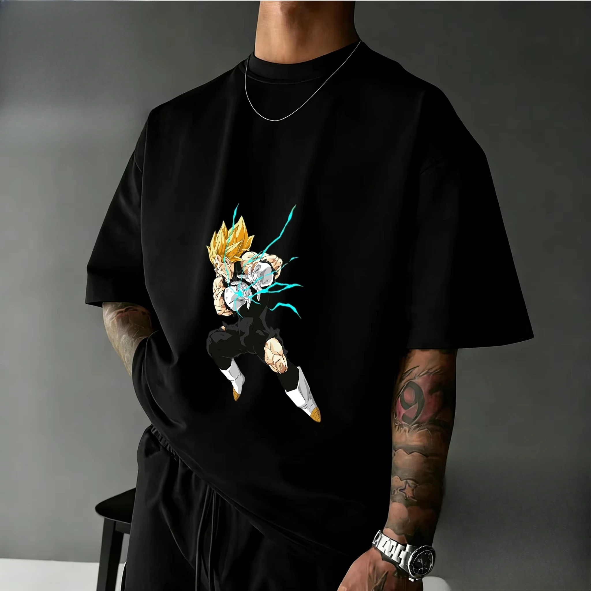 

Футболка унисекс 2026 Summer Classic Dragon Ball из чистого хлопка с принтом Vegeta Super Saiyan Power Up в стиле хип-хоп, ретро, повседневная, свободного кроя