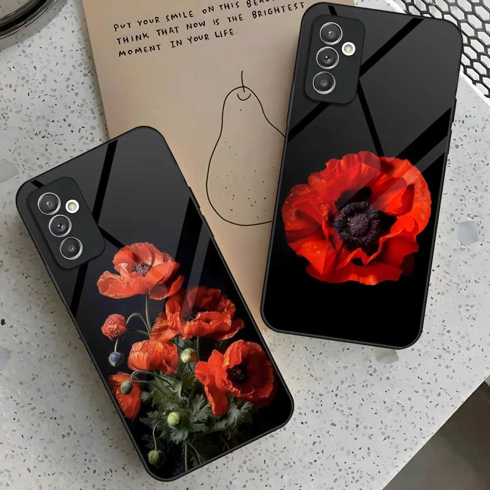 Poppy Flower Bloom Phone Case for Samsung Galaxy S24 S23 S22 S21 S20 A24 A34 A54 A53 Note20 M54 Fe Ultra Plus Glass