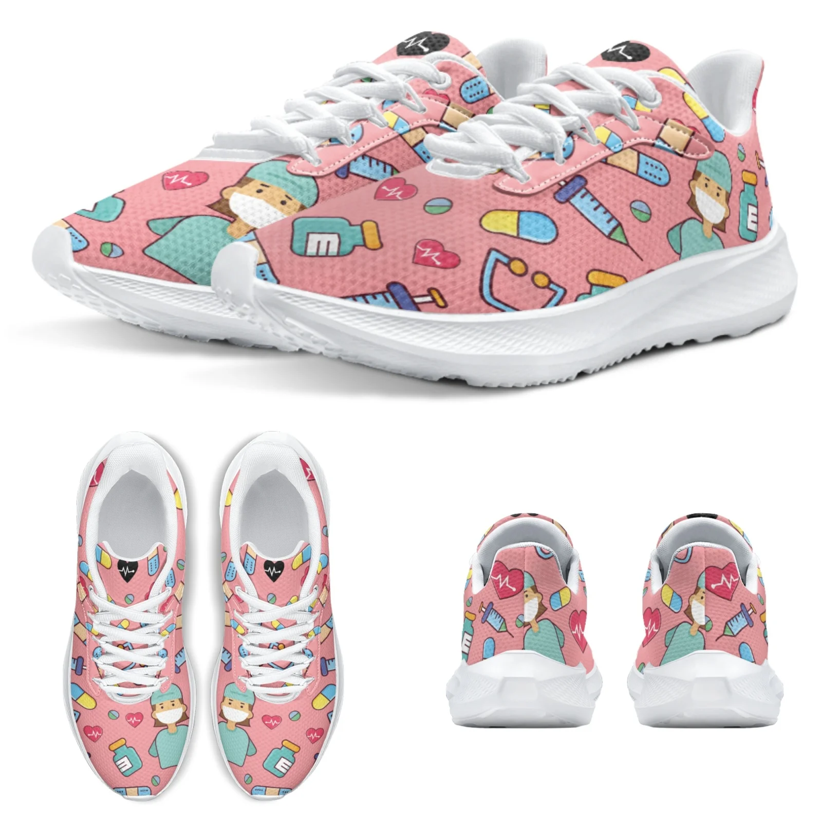 INSTANTARTS Hot Pink Women's Doctor Nurse Running Shoes Medical Hospital Print Girls Tennis Shoes Ladies Casual Nursing Shoes