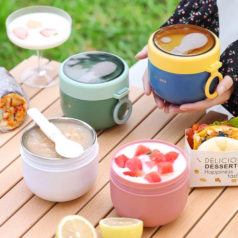 600ml Food Thermal Jar Insulated Soup Cup Thermos Containers Stainless Steel Lunch Box Thermo Keep Hot Vaccum Cup With Spoon