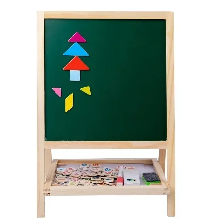 Children's Wooden Drawing Blackboard Toys Folding Whiteboard Double-sided Easel Painting For Kids Black Frame Magnetic Toys