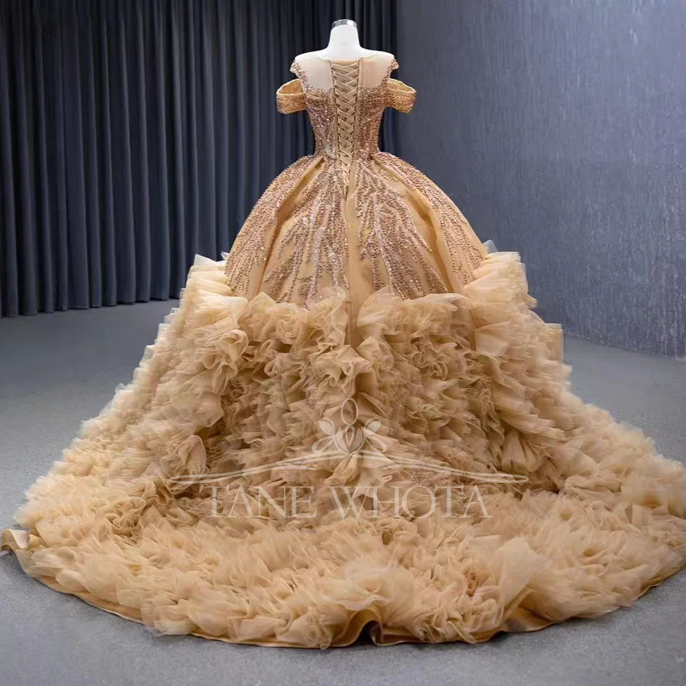 Robe de soirée de luxe personnalisable, col rond, manches cape, dos à lacets, perles et paillettes, Style 2025 pour femmes