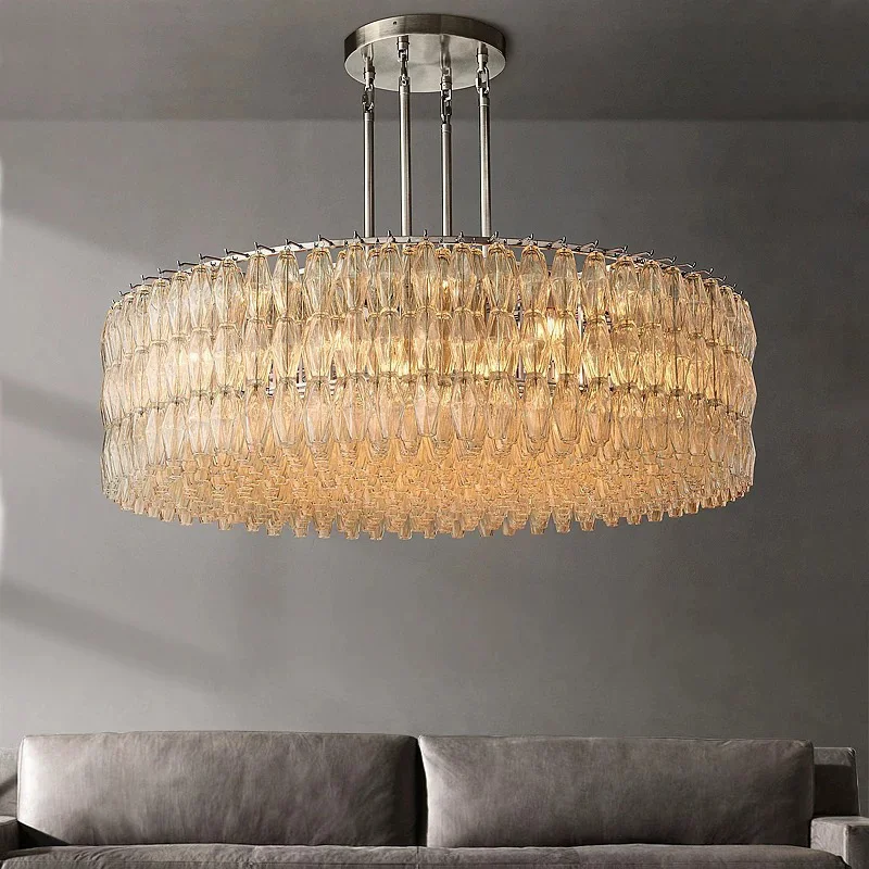 

Modern Stainless Steel Glass Chandelier 2025 Brass Silver Black Finish Pendant Lamp Customizable Ceiling Luster