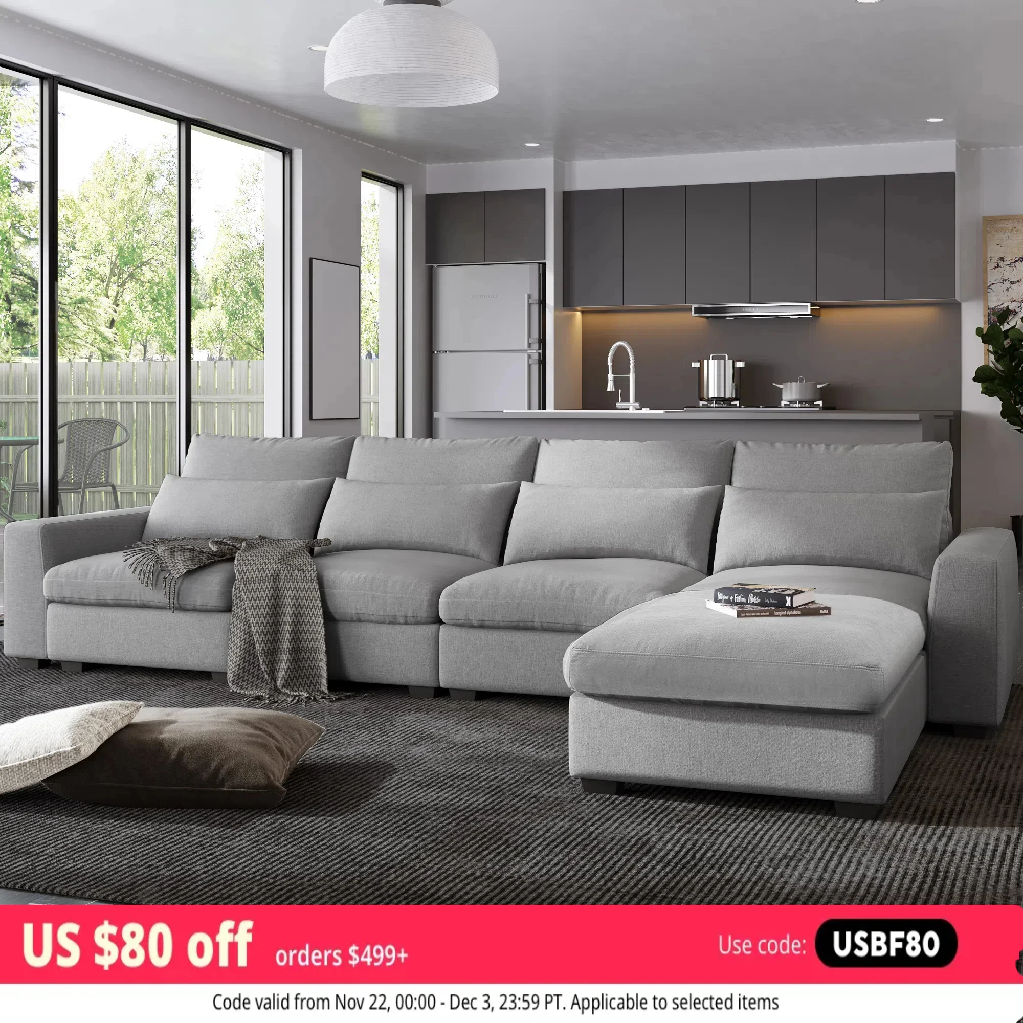 

Modern Large L-Shape Feather Filled Sectional Sofa Convertible Sofa Couch with Reversible Chaise for Living Room