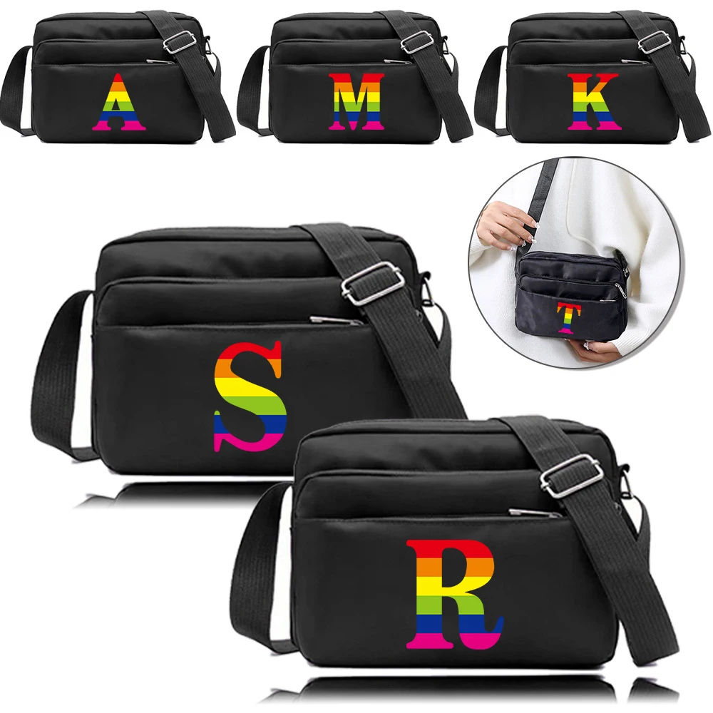 

Dual-Use Crossbody Bag Short Trip Daily Commute Storage Shoulder Bag Rainbow Letter Printing Adjustable Strap Women Shopping Bag
