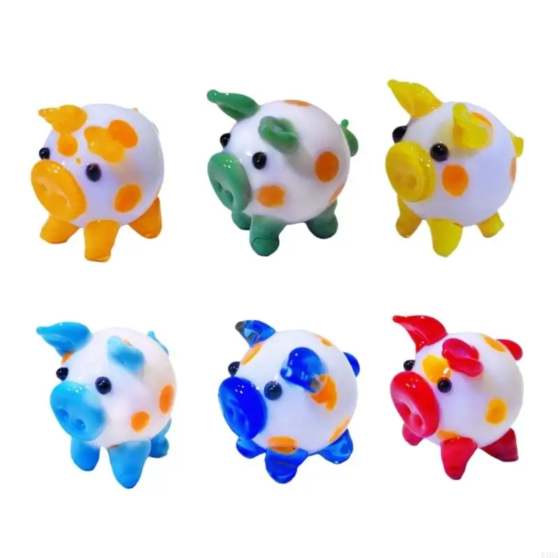 KXRA Colorida Glass Pig Figurine Handaled Miniature Animal Ornament para exhibición artística en casas y oficinas