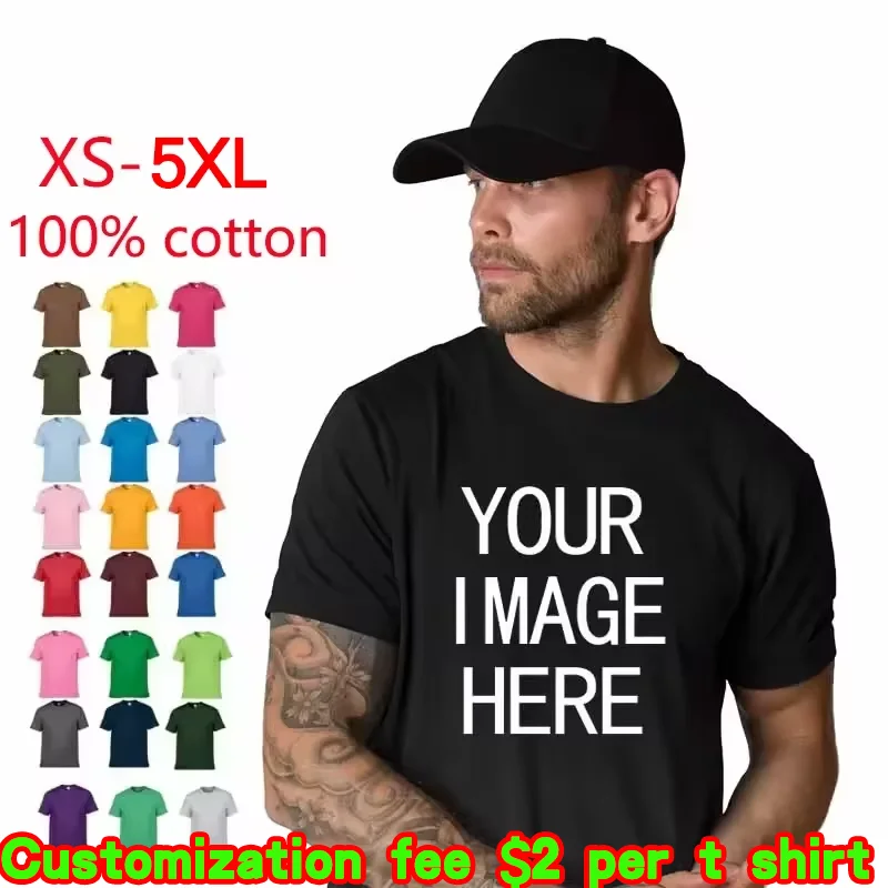 100% Katoenen Korte Mouw Effen Kleur O-hals Zacht T-Shirt Mannen Tops T-Shirt Aangepast Uw Ontwerp Bedrukt Unisex T-Shirt