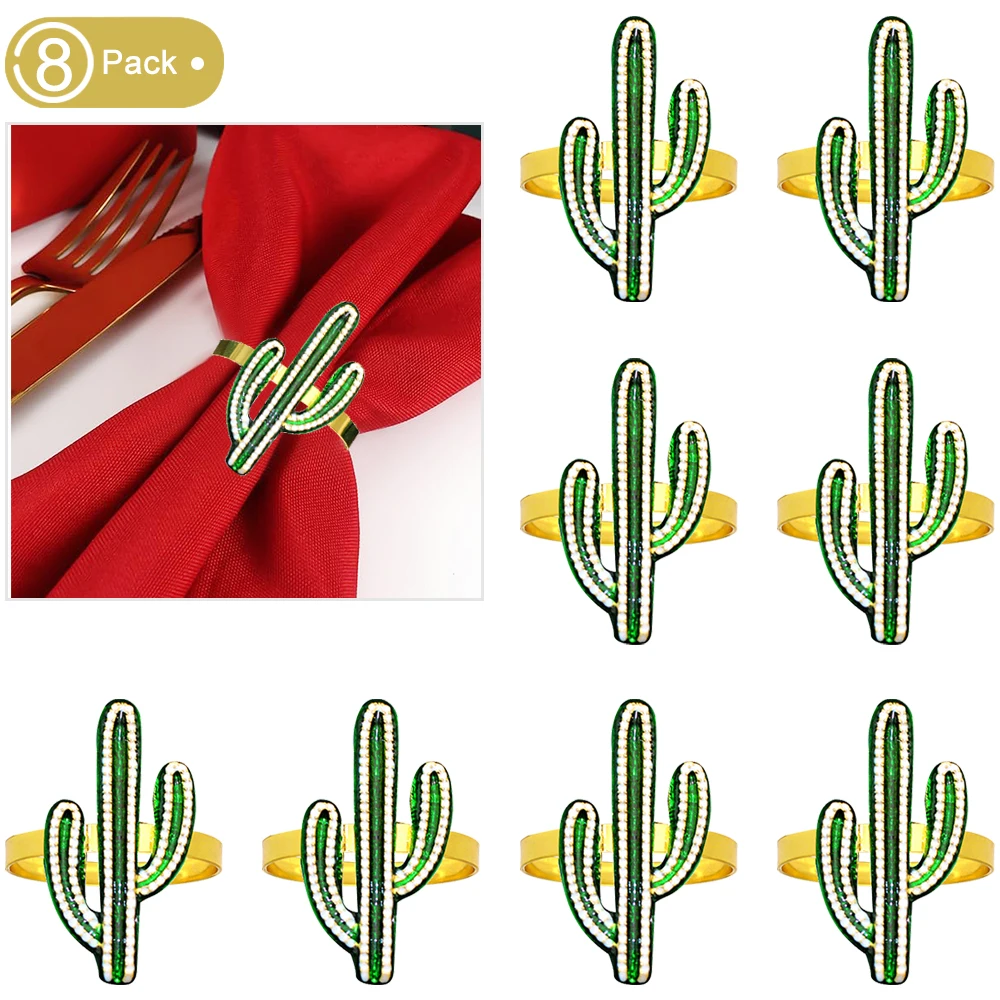 8Pcs Mexican Cactus Napkin Rings Christmas Napkin Buckles Metal Serviette Buckles for Mexican Festivals Party Dinner Table Decor