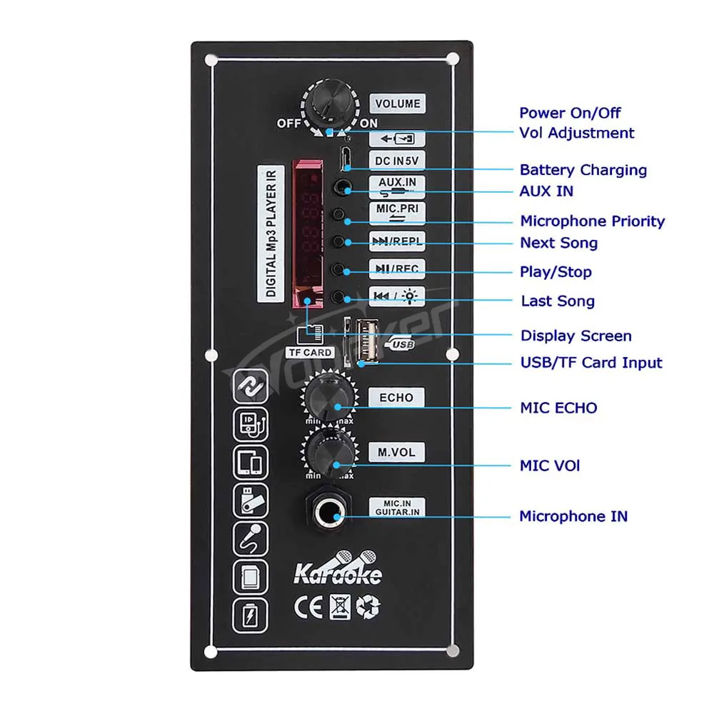 Amplifier Board 3.7V 4 Ohm 5-8Inch Speaker Power Amp Support Bluetooth Aux Tf-Card U-Disk Mic