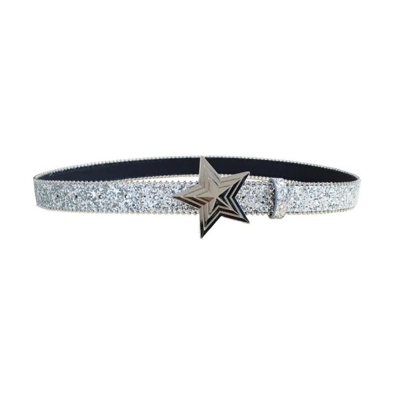 Skinny Waist Belt Decorative Belt for Pants Sequined Star Buckles Belt Female Wasitband 2000s Eye Catching Waiststrap