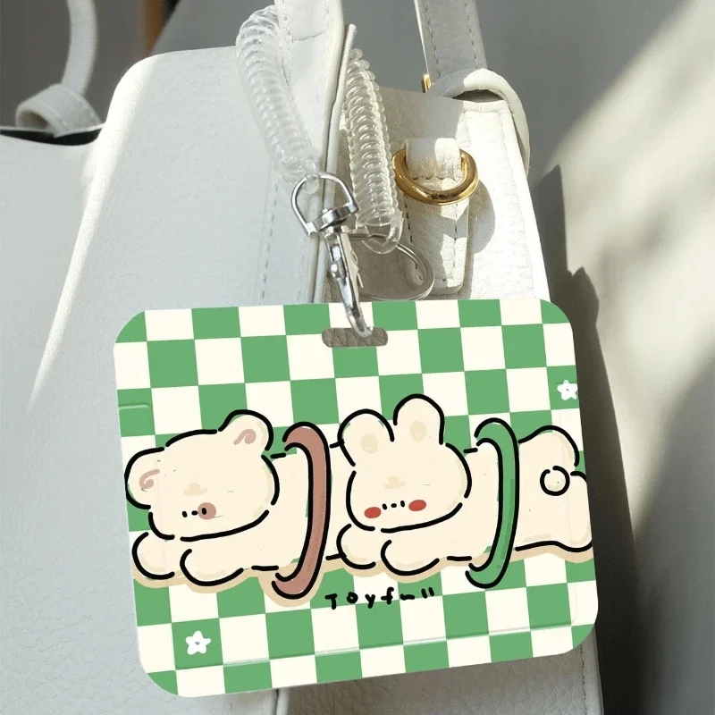 Two Cute Puppies Patterns Card Holder with Retractable Spring Cord Suitable for Student Bus Card Meal Card Protection Case Ect.