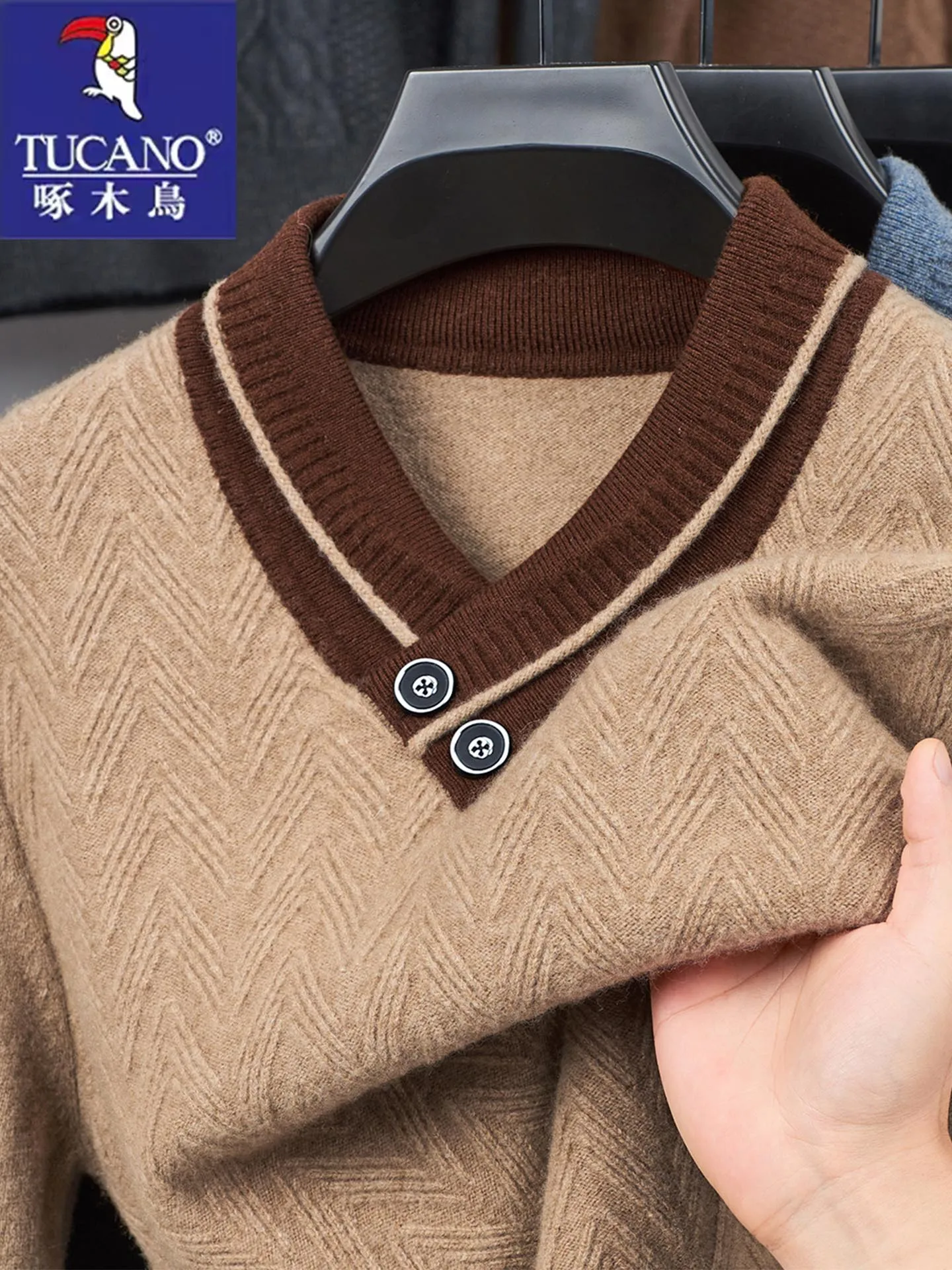 

Мужской свитер с V-образным вырезом из 100% шерсти: повседневный, деловой, для ежедневной носки, комфортный, теплый, модный базовый слой