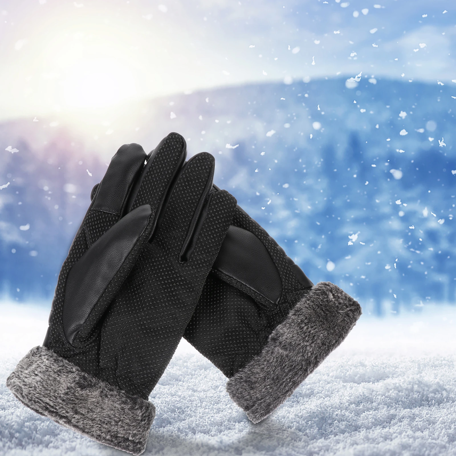 

1 Pair Winter Warm Thickened Cycling For Men Women Windproof Unisex Touch Screen Gloves Warm Gloves Black