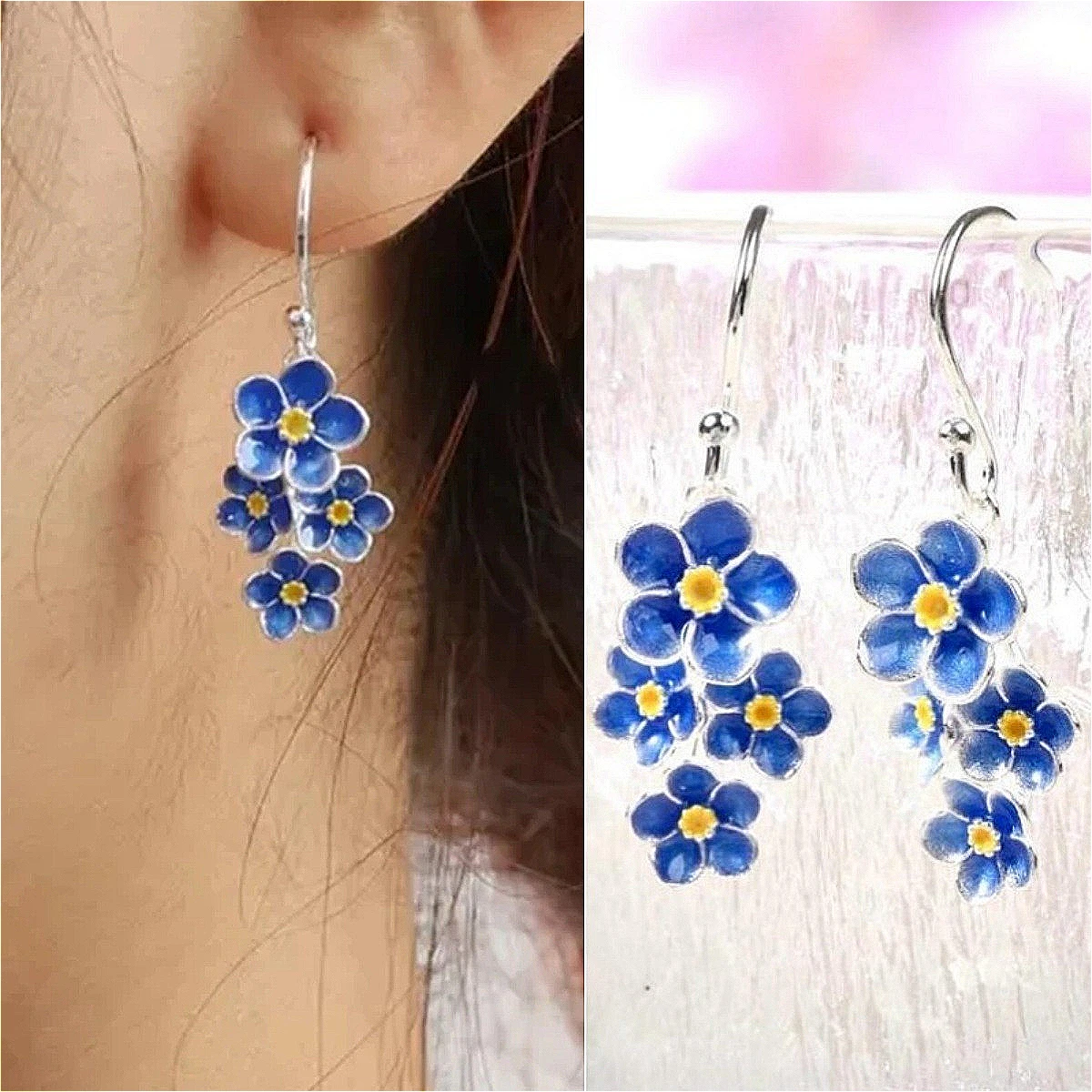 Vintage Romantic Handmade Floral Silvery Hook Earrings for Women Fashion Temperament Banquet Festival Jewelry Accessories Crafts