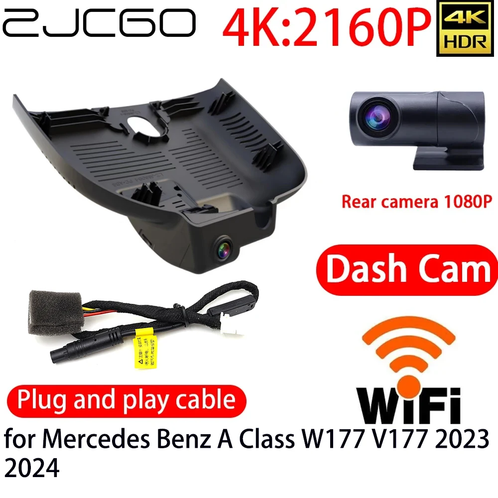 

ZJCGO Plug and play 4K DVR Dash Cam Wifi Front Rear Camera 24h Monitor for Mercedes Benz MB A Class W177 V177 Facelift 2023 2024