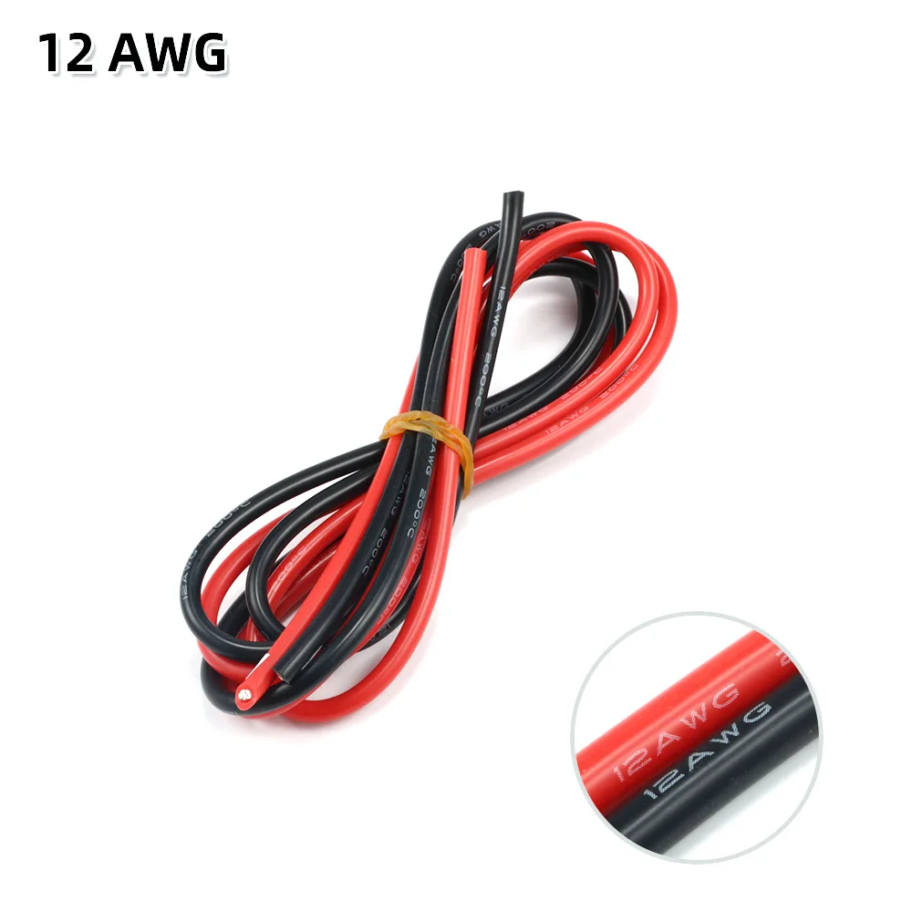2 meter siliconendraad 8 10 12 14 16 18 20 22AWG hittebestendige zachte siliconen silicagel draadkabel (1 meter rood + 1 meter zwart)
