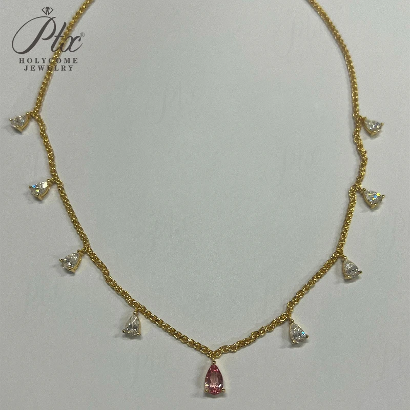 تسعة قطرة الماء قلادة مويسانيتي الأحجار الكمثرى قطع مخصص 925 فضة الترقوة سلسلة للنساء هدايا عيد الميلاد أنيقة #2