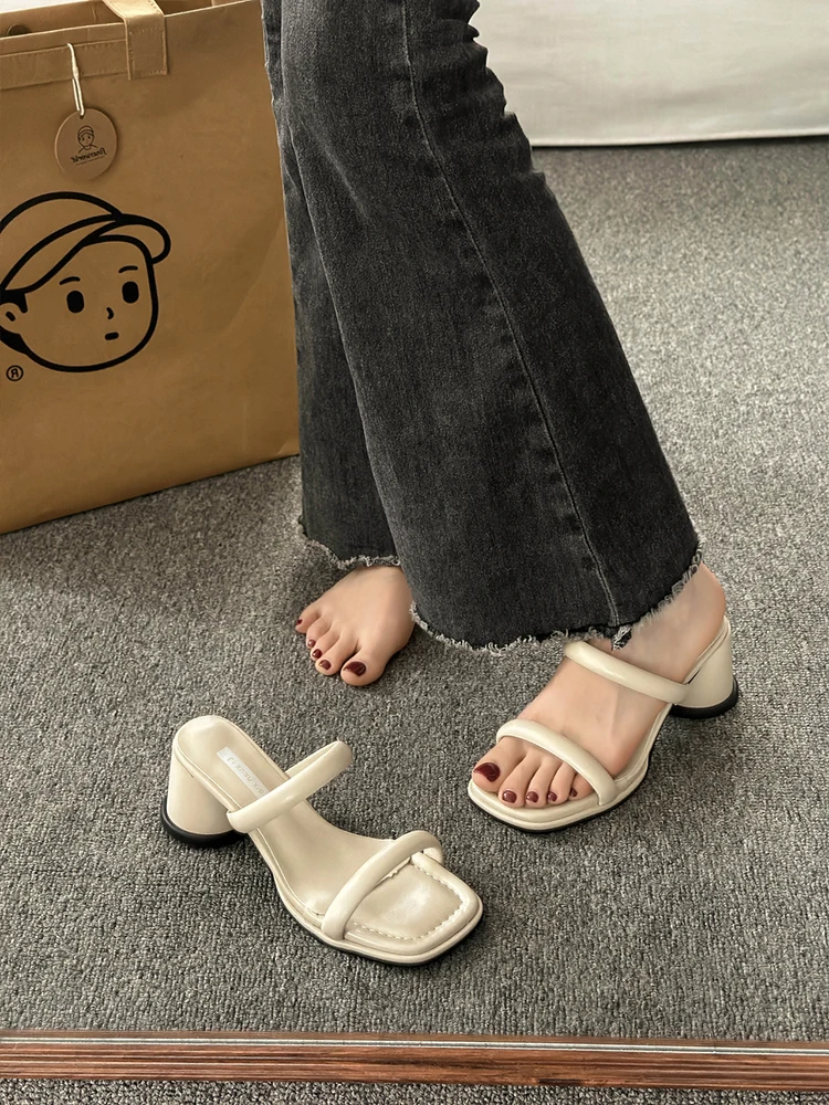 Med Shoes Ladies\' Slippers Slipers Women Summer 2024 Soft Slides PU Rome Hoof Heels Female Shoes Slippers Women Summer Slides Me