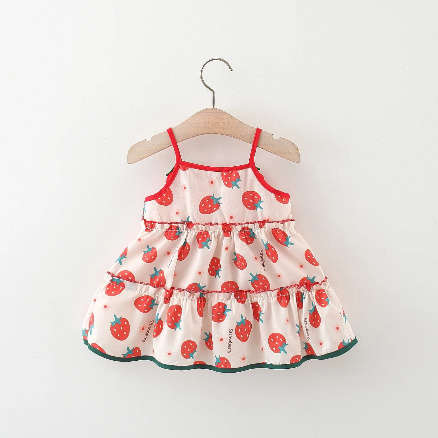 (0-3 Years Old) Baby Girl Dress Summer Cotton Strawberry Print Strap Dress For Kids Girl Girl Cute Princess Dress