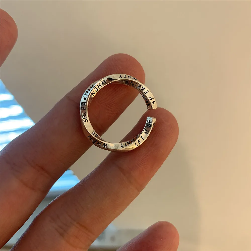 High Quality Trendy Mobius Strip Design Letter Engrave Thai Silver Ladies Party Rings Jewelry For Women Birthday Gifts No Fade