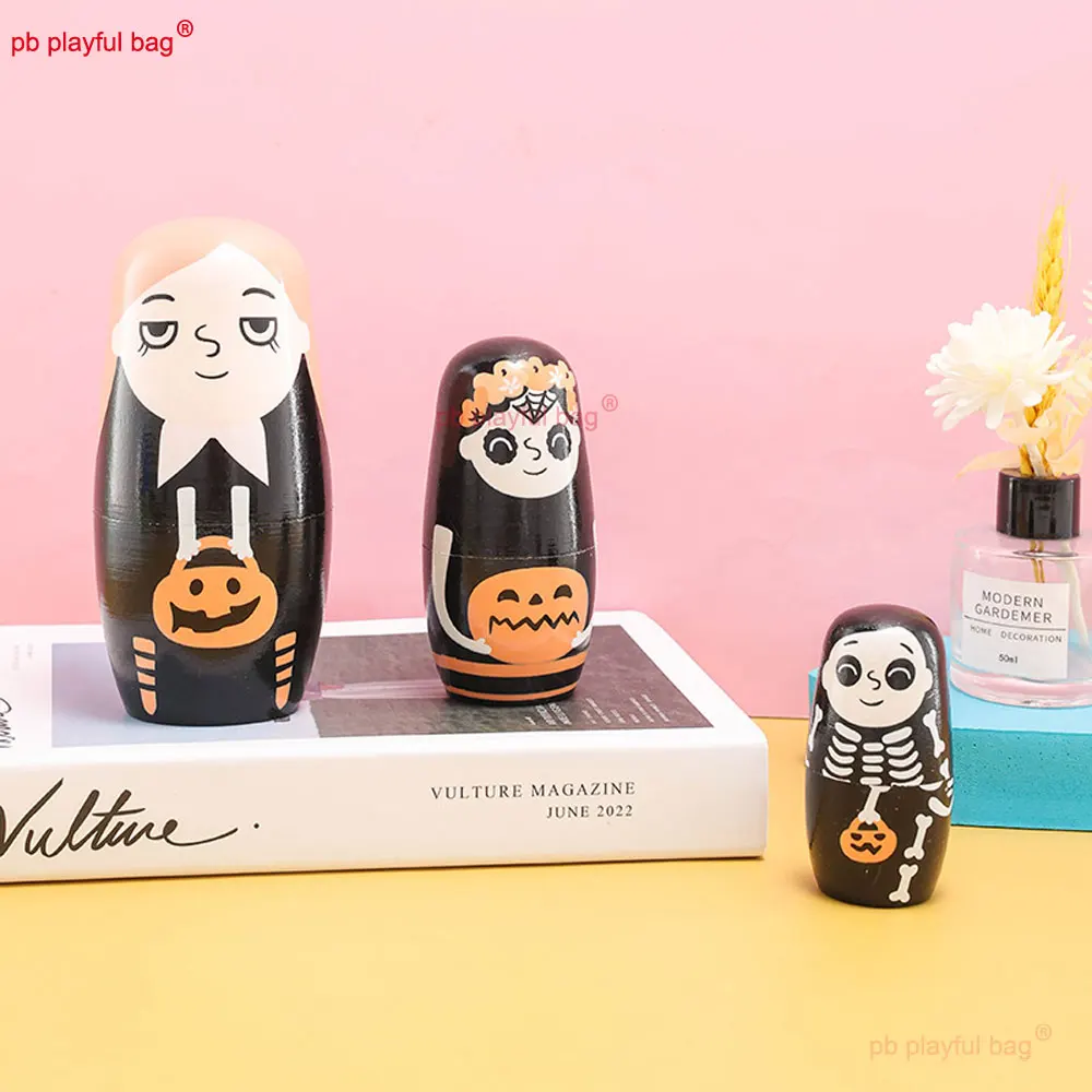 5 unids/set de madera rusa anidación decoración del hogar calabaza de Halloween chica Festival regalo muñecas apilables niños DIY juguetes HG380