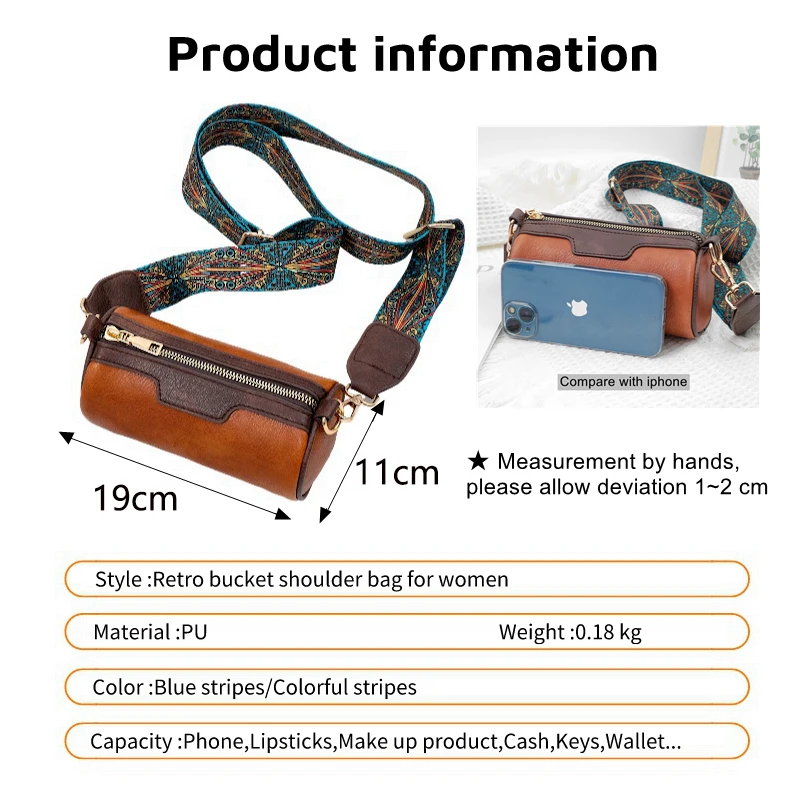 Wide Strap Vintage Crossbody Bags para mulheres, monocromáticas, PU Leather, Ladies Shoulder Bag, Bucket Bag, Designer Luxury Handbags