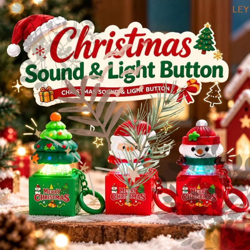Light Up Santa Claus Stress Relief Keychain Voice Function Christmas Key Ring for Bag Pendant Xmas Party Small Gift