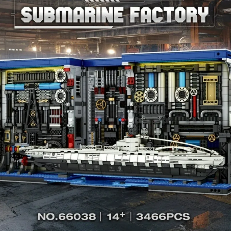 Klemmbausteine U-Boot-Fabrik Buchstützen mit LED-Bausteinen, Buchclip, DIY-Dekoration, Ziegelstein-Modellbausatz, Spielzeug für Jungen, Geschenk für Erwachsene und Kinder, 3466 Teile