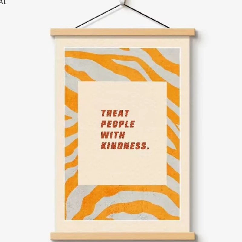 VIKAMA Orange Zebra Striped Tapestry Treat People Kindness Quote Wall Hanging Aesthetic Room Home Decor